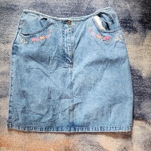 Christopher & Banks Denim Embroidered Skirt